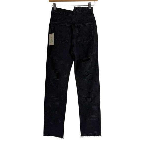 Agolde Criss Cross Straight Leg Distressed Ripped Feverish Black Denim Jeans 23 - Picture 9 of 12
